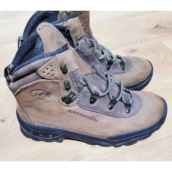 SALOMON Women's Hiking Boots Brown Leather Outdoor Contagrip Trail Size 8.5